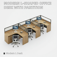 Poste de travail modulaire en panneaux de bois modernes, extensible et convertible en forme de L, pour centre d'appels, bureau à domicile et bureau informatique, avec cloison