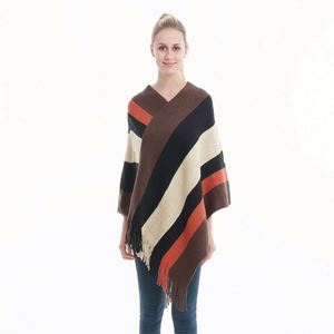 Chales y Capas de Poliéster con Flecos y Bloques de Color para Mujer, Tallas Grandes, Moda Nueva, Venta al Por Mayor, para Actividades al Aire Libre en Otoño - Product Image 5