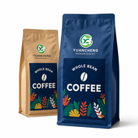 Sachet de café à fond plat imprimé sur mesure, pochette verticale refermable à huit soudures latérales, emballage pour grains de café, sac en aluminium de qualité alimentaire