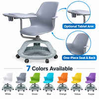 Chaise pivotante avec panier de rangement, tablette d'écriture en option, roulettes silencieuses, sept couleurs disponibles
