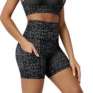 Shorts Deportivos de Punto Estampados de Cintura Alta para Mujer, con Bolsillos, Cintura Elástica Transpirable, Corte Regular, Diseño de Puntos - Product Image 1