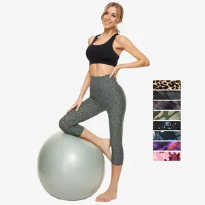 Calça Leggings 3/4 contorno verde leopardo push up Capri para mulheres Leggings de marca própria logotipo personalizado ativo