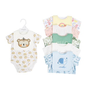 ชุดรอมเปอร์ผ้าฝ้ายสำหรับเด็กแรกเกิด ลายการ์ตูนน่ารัก แขนสั้น พร้อมผ้ากันเปื้อน สำหรับฤดูร้อน - Product Image 5