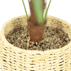 Árvore artificial pequena para decoração de jardim, folhas de bonsai, árvore artificial de dinheiro com vaso de palha, plantas artificiais para decoração de casa