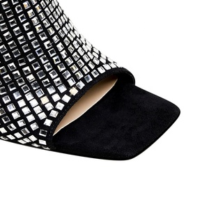 Bling Rhinestone Wedding Sandals Crystal Thin High Heel Open Toe Slides <b>Black</b> Women's Shoes Big Size 46 - Product Image 4