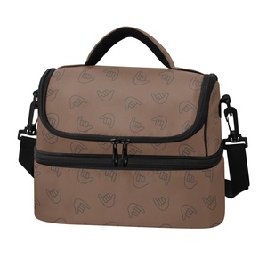 Customized BrownCharacter Checked Print Portable Thermal Lunch Reusable Insulated Tote Cooler Bag for School Snark Travel Office - Product Image 1