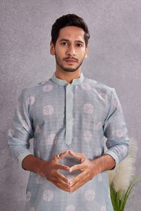 Traditional Casual Wear India Pakistan Style <b>Kurta</b> <b>Men's</b> Gray Printed Cotton <b>Kurta</b> Regular Fit Ankle-Length for <b>Mens</b> - Product Image 6