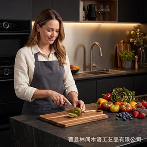 Acacia <b>Wood</b> Cutting Board Rectangle With Handle Kitchen Chopping <b>Block</b> For Hotel Meals Coffee Tea - Product Image 3
