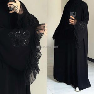 Abaya Negra Abierta con Turbante para Ramadán 2026, Abaya Musulmana <span class=keywords><strong>de</strong></span> Lujo <span class=keywords><strong>de</strong></span> Dubái, Abaya Negra con Cuentas para Mujer con Conjunto <span class=keywords><strong>de</strong></span> Hiyab - Product Image 2