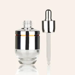 Cosmetic oil Bottle 30ml 50ml 2oz Face Serum Bottle Frosted Clear Metal Body Glass Dropper Bottle with Press the dropper lid