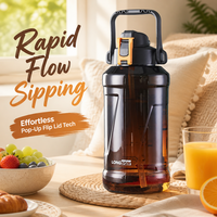 Bouteille d'hydratation réutilisable orange 2L Longstar OEM sans BPA, anti-fuite, écologique, avec bouchon à boire directement et corde pour adultes