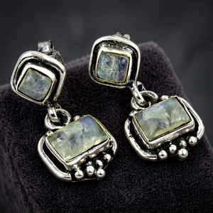 Pendientes Geométricos de Plata 925 con Incrustaciones de Piedras Naturales, Estilo Vintage, Joyería para Uso Diario de Mujer - Product Image 2