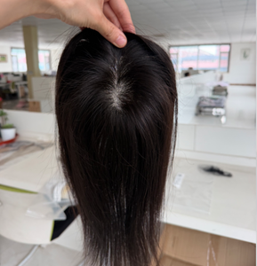 En stock: Pequeño mono topper de cabello humano <span class=keywords><strong>3x4</strong></span> para cobertura de la corona, ideal para áreas delgadas, de 10 pulgadas, ligero, para disimular la calvicie en la raíz. - Product Image 5