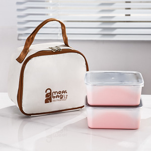 Meal Gag <b>Lunch</b> <b>Box</b> Set With Insulated Bag Pink Rectangle Food Storage Container For Work And School - Product Image 1
