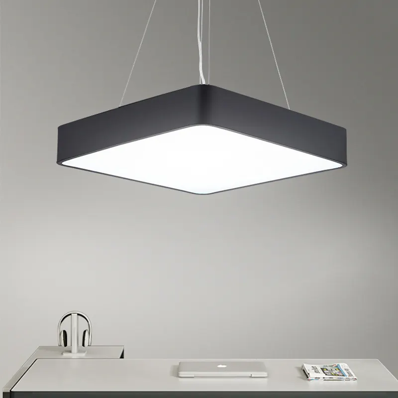 Einfache moderne LED Kronleuchter kreative quadratische hohle feste Lampe Büro kommerzielle Pendel leuchte Studio Store Acryl Kronleuchter