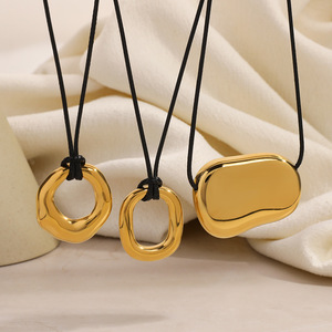 Stainless Steel Necklace Irregular Geometric <b>Circle</b> 18k Gold Plated Hollow Round Design Fashion Pendant Jewelry - Product Image 3