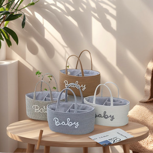 Sacs à langer pour maman de grande taille en coton tressé avec doublure amovible, couleurs et logo personnalisés, organisateurs de couches pour bébé, panier de rangement - Product Image 1