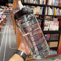 Bouteilles de sport en plastique avec marqueur de temps, sans BPA, en Tritan PC, transparentes, 2L, personnalisables, pour l'eau, avec message motivant