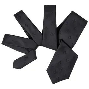 优质新工艺共济会黑色方形和指南针设计领带徽章梅森礼品男士涤纶领带批发