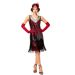 Robe de soirée <span class=keywords><strong>Charleston</strong></span> à paillettes pour femmes, style années 1920-1930, col en V, ornée de perles et de franges, pour bal, mariage, cocktail - Product Image 5