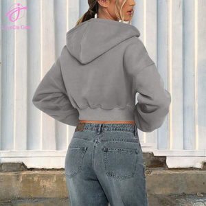 Loveda all'ingrosso donna primavera moda tinta unita ampia Casual manica <span class=keywords><strong>lunga</strong></span> <span class=keywords><strong>felpa</strong></span> <span class=keywords><strong>con</strong></span> cappuccio corta <span class=keywords><strong>con</strong></span> <span class=keywords><strong>Zip</strong></span> - Product Image 2