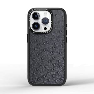 Étuis de téléphone en cuir PU effet peau d'autruche antichoc 3M, étui de téléphone magnétique mat en TPU sans fil pour iPhone 16 15 14 13 Pro Max - Product Image 1