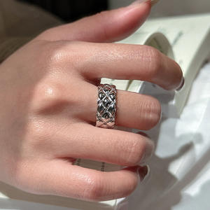 Bague Géométrique en Argent Pur S925 Wenchi, Design Vintage Original, Simple et Tendance, Large, Zircon, Modèle Ouvert Ajustable - Product Image 2