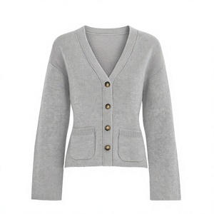Cardigan Homme Crème 100% Coton Col V Bouton Unique Devant Motif Uni Automne Manches Classiques Anti-Boulochage Anti-Plis Séchage Rapide - Product Image 1