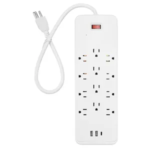 12 Outlets USB Charging Power Strip, Flat Plug, Braided Cord, ETL Certified 4080J Surgre Protector