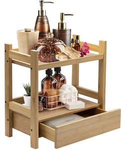 New Design Modern <strong>Wooden</strong> Makeup Organizer Display Stand <strong>Shelf</strong> 2-Tier Bamboo Kitchen <strong>Shelf</strong> with Hidden Drawer - Product Image 1