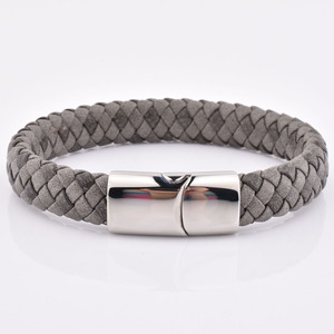 Hàng Mới Về Vòng Đeo Tay Bằng Da Bện Độc Đáo Vòng Đeo Tay Có Móc Cài Logo Tùy Chỉnh Bằng Da Màu Xám Thép Không Gỉ - Product Image 1