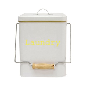 Galvanized Steel Metal Golden Rim washing powder storage container laundry detergent storage powder box bin with Scoop