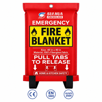 Couverture anti-feu d'urgence en fibre de verre 1m x 1m pour incendies de graisse en cuisine, sécurité domestique, avec languettes de tirage rapides, emballage personnalisé OEM