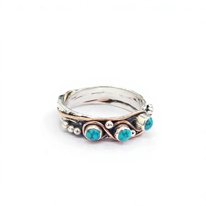 Artisan Three <b>Turquoise</b> Band <b>Ring</b> 925 Sterling Silver Handmade Classic Gemstone <b>Ring</b> for Women's Everyday Wear - Product Image 2