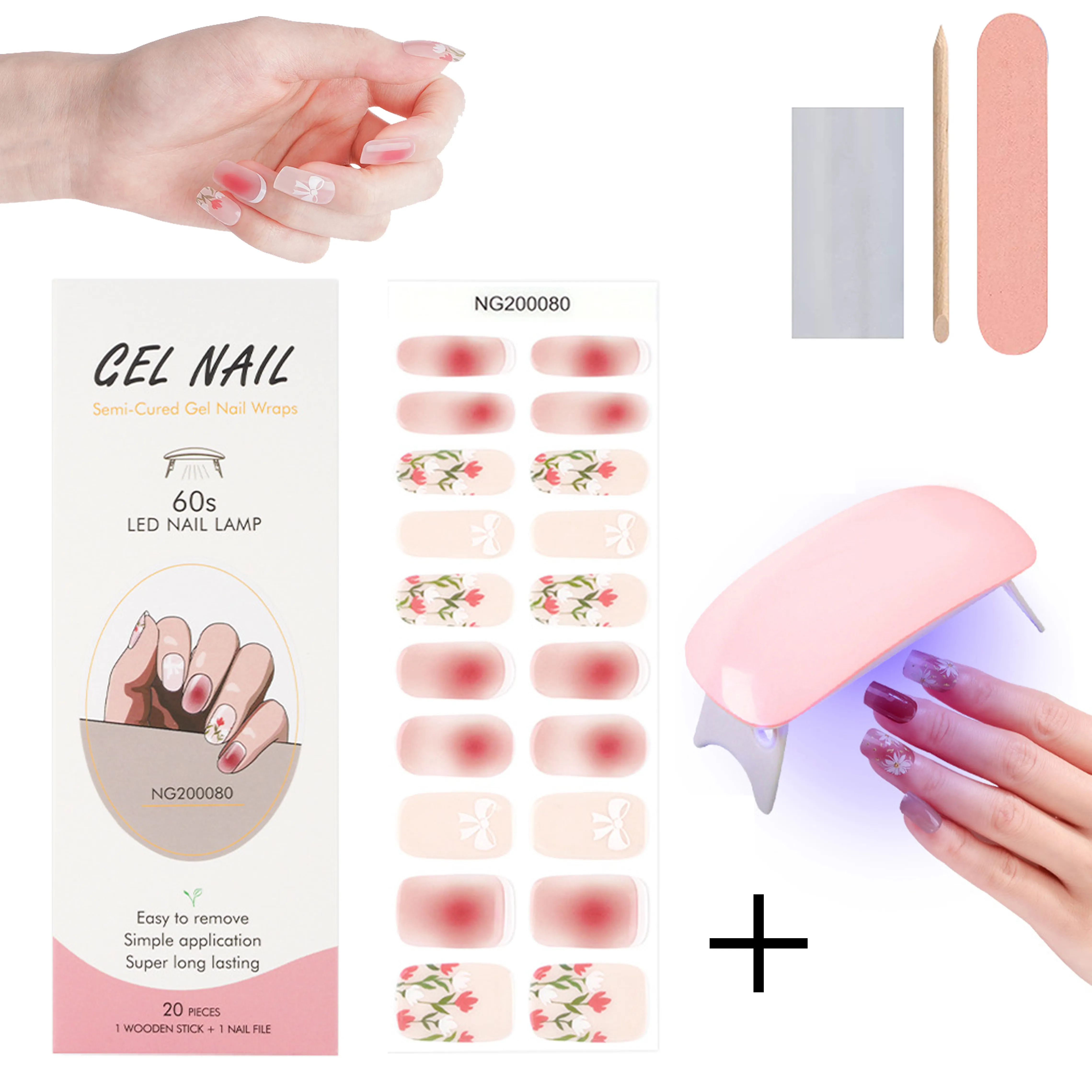 Wholesale Semi Cured Gel Nail Wraps with Sun Mini Lamp Stickers to Cure UV Gel Nail Sticker