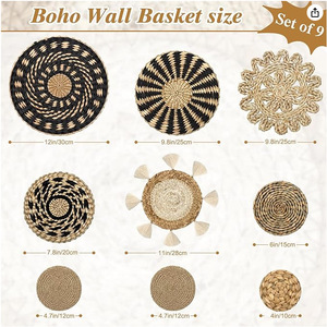 Paquete de 8 tapices de mimbre tejido hecho a mano redondo elegante rústico para colgar en la pared decoraciones de pared para el hogar exhibición de lujo - Product Image 4