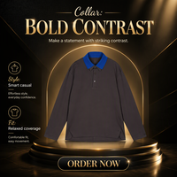 Kaos Polo ODIN Premium Berkualitas Tinggi Lengan Panjang Dua Warna Blok Warna Putih Gading dan Hitam Musim Semi Gugur Produksi OEM ODM