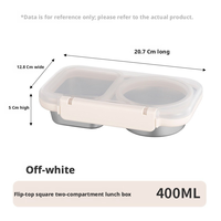 Boîte à bento réutilisable tendance en acier inoxydable 304 avec couvercle rabattable, 2 compartiments, 400 ml, pour le stockage de collations au réfrigérateur domestique