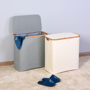 Panier à <span class=keywords><strong>linge</strong></span> pliable personnalisé pour le salon avec <span class=keywords><strong>espace</strong></span> à <span class=keywords><strong>linge</strong></span> et couvercle en bambou, parfait pour le <span class=keywords><strong>rangement</strong></span> des vêtements sales - Product Image 3