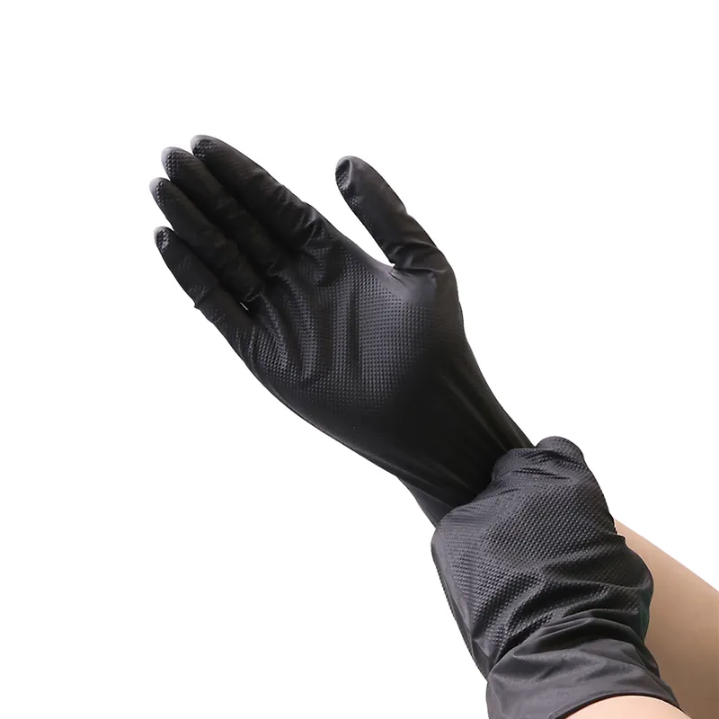 Guantes de nitrilo desechables, guantes de seguridad industriales con patrón de diamante, color naranja y negro, 8g, 6mil