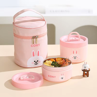 Boîte à lunch isotherme en plastique, motif dessin animé, ronde, 1-3L, étanche, écologique, compatible micro-ondes, chauffante à l'eau, pour enfants
