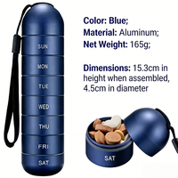 Organisateur de pilules portable hebdomadaire 7 jours, porte-clés étanche en alliage d'aluminium, options multicolores, logo personnalisable pour un rangement facile