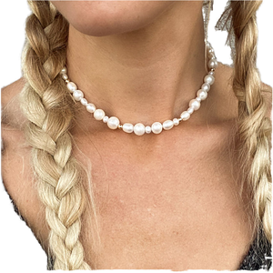 <span class=keywords><strong>Perles</strong></span> de collier en acier inoxydable plaqué or PVD 18 carats faites à la main en gros irrégulière vraie grande perle d'eau douce naturelle pour cadeau - Product Image 1
