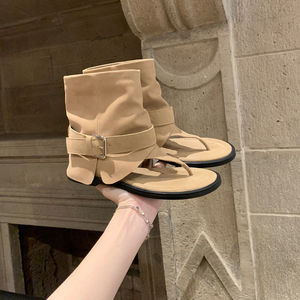 Trendy Round Toe Thong Boots for Women's 2026 Spring Summer New Arrival Western Style Mid Calf Strappy Sandals - Product Image 2
