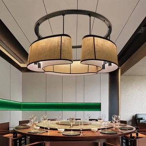 โคมไฟระย้าทรงกลมสไตล์จีน E27 LED หกหัว โคมไฟห้อยผ้า สำหรับห้องรับประทานอาหาร ห้องนั่งเล่น โรงแรม ร้านอาหาร ร้านน้ำชา - Product Image 2