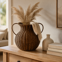 Panier Amphore en Rotin Tressé à la Main, Panier Vase à Poignée en C, Organisateur de Rangement pour Couvertures et Jouets, Vente en Gros OEM, Panier de Rangement Tressé