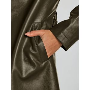 FOXA Manteau long en similicuir pour femme, coupe trench, ouvert sur le devant, coupe-vent, décontracté, pour l'automne - Product Image 6