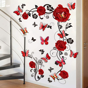 Adesivo murale fiore rosa rosa Plus 3D <span class=keywords><strong>farfalla</strong></span> rossa 12 adesivo da parete decorativo - Product Image 4