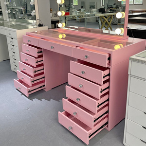 Bàn trang điểm bằng gỗ bàn trang điểm Thiết kế gương với ngăn kéo hiện đại trang điểm màu hồng vanities trang điểm Vanity bàn trang điểm thiết lập - Product Image 6