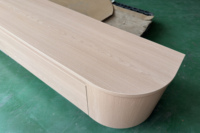 Meuble TV mural flottant à bords arrondis avec éclairage LED, placage bois MDF, console multimédia murale